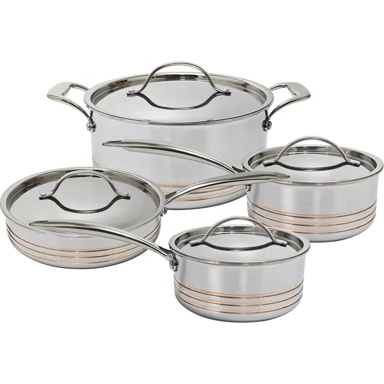 China OEM manufacturer 8pcs stainless steel 304 non-toxic cookware set kitchen utensils cooking 5Ply copper core cookware set