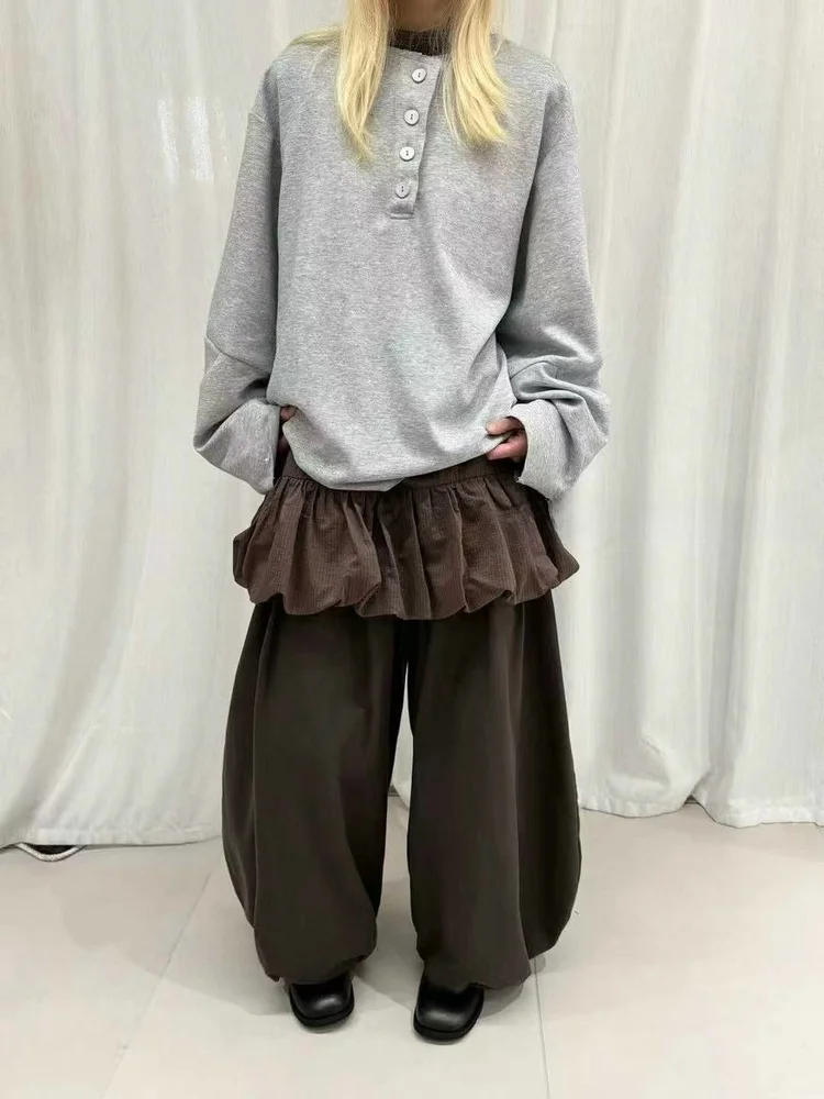 

Простые корейские брюки-баллоны с высокой талией, асимметричным разрезом и драпировкой, повседневные удобные женские брюки