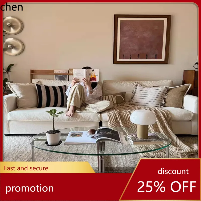 

CZ Vintage High-End Tempered Glass Coffee Table for Living Room, Small Creative Stainless Steel Oval Table, Low Table