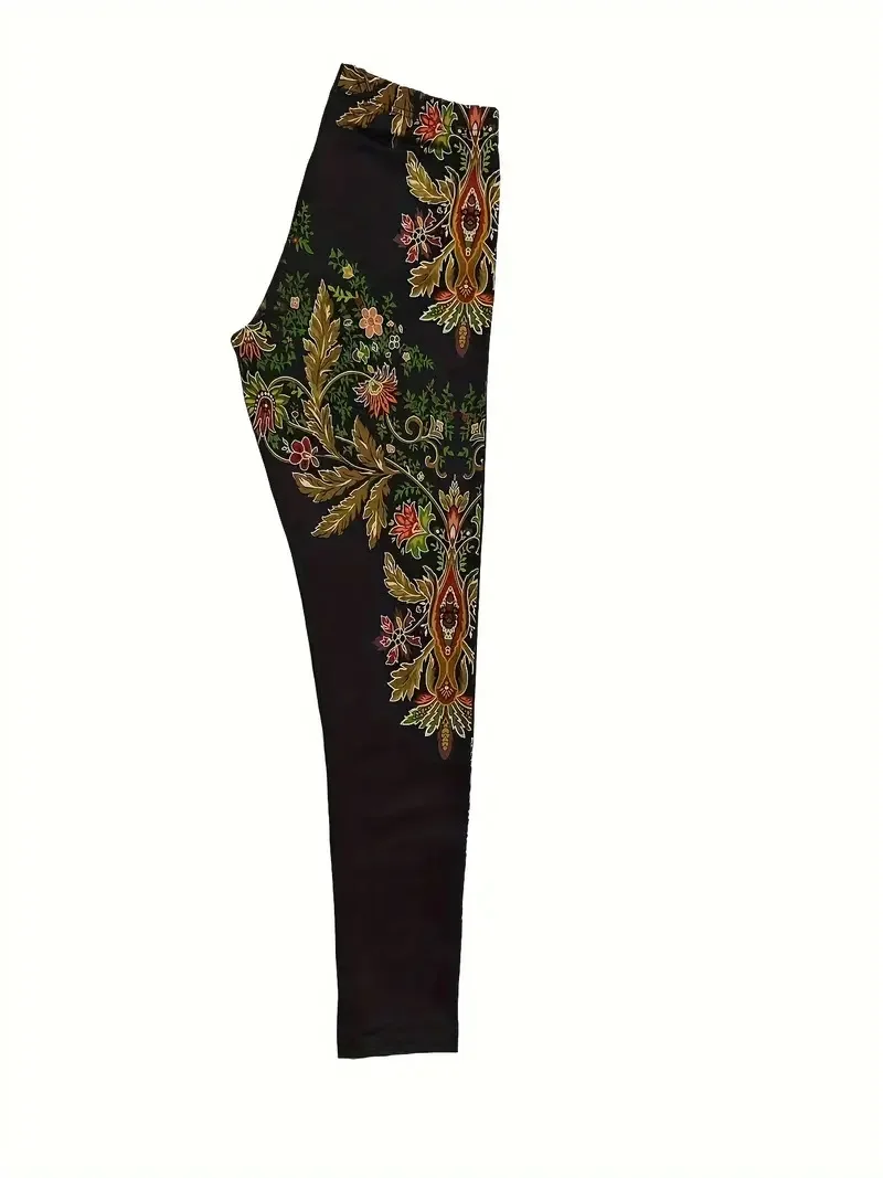 Ethnic print casual stretch slim-fit elastic waist tight-fitting leggings for women everyday wear