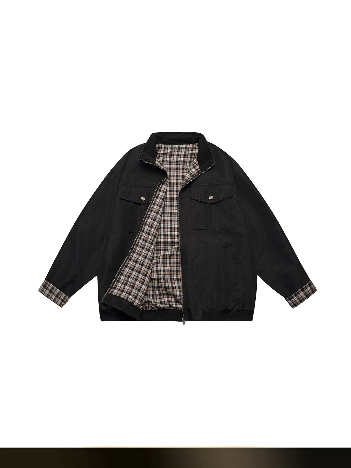 

American Retro Money Pattern Splicing Stand Collar Jaet Loose All-Match Waterproof Workwear Outerwear Autumn Season