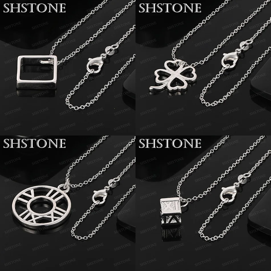 

Hot 925 Sterling Silver Square Four Leaf Clover Round Roman Numeral Pendant Necklace Fashion Fine Jewelry Charm Wedding Party
