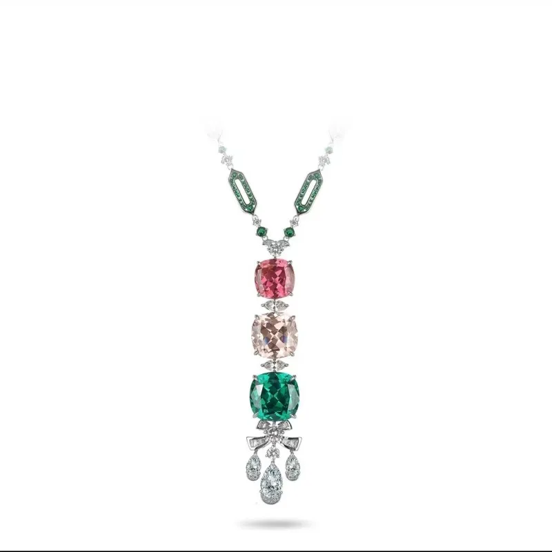 Luxury Rainbow Colorful CZ 925 sterling Silver Necklace for Women High Quality Wedding Necklace Vintage Evening Party Jewelry