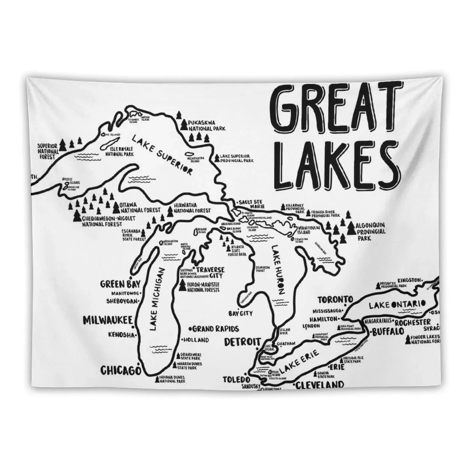 Great Lakes Map Tapestry Decorative Wall Mural Room Decore Aesthetic Tapestry