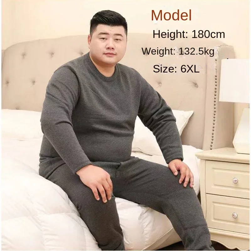 Men's Plus Size Thermal Underwear Suit Plus Fertilizer Enlarged Winter Plus Fleece Thickened Cold-Proof Thermal Tops and Pants