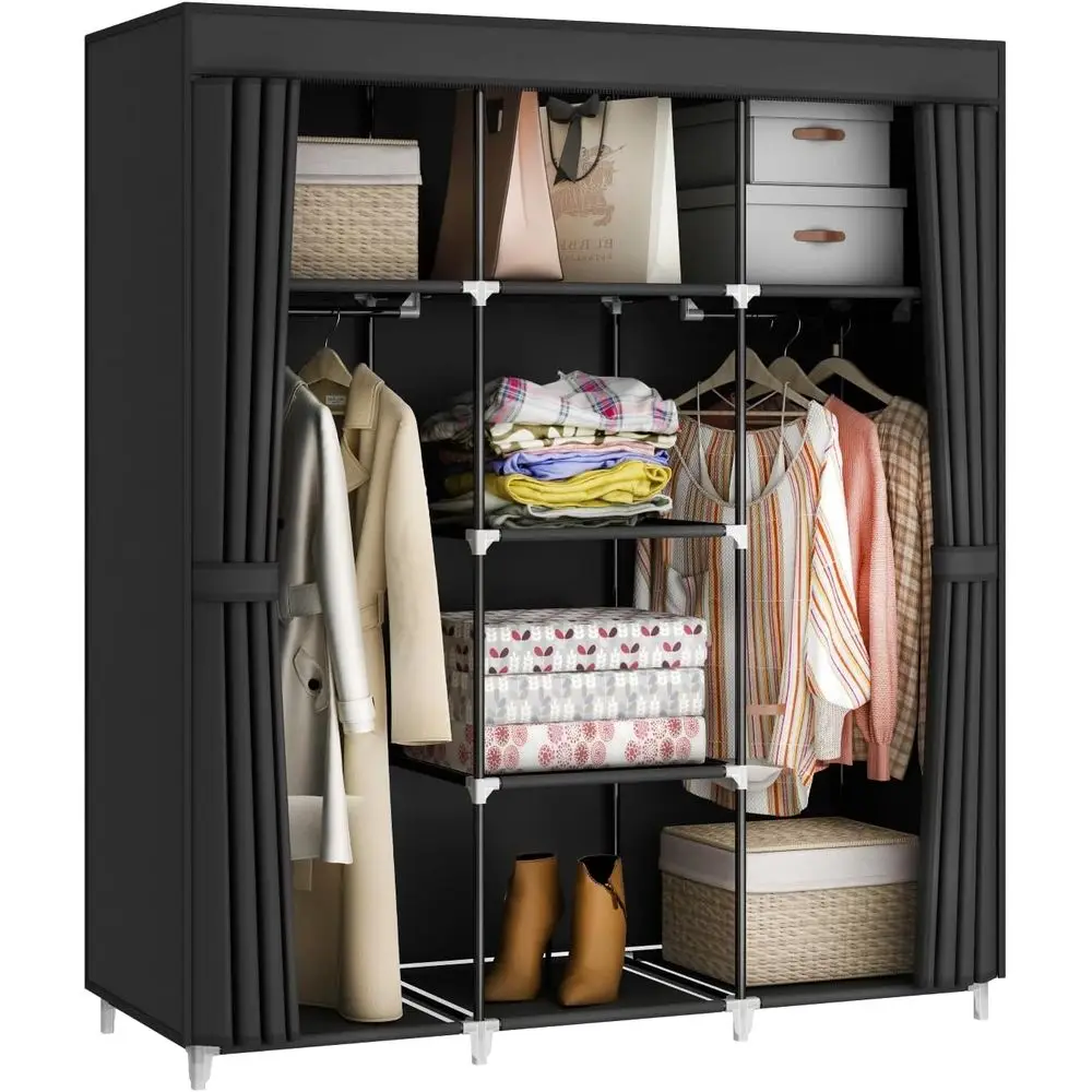 

Portable Closet Wardrobe, 51-Inch Clothes Organizer with 2 Hanging Rods and 8 Shelves, Non-Woven abric Cover, Medium acity Stora
