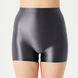 Shorts de ginástica elásticos de cintura alta brilhante brilhante e masculina, treino de corrida, calças de ioga, leggings curtas apertadas, motociclista esportivo curto