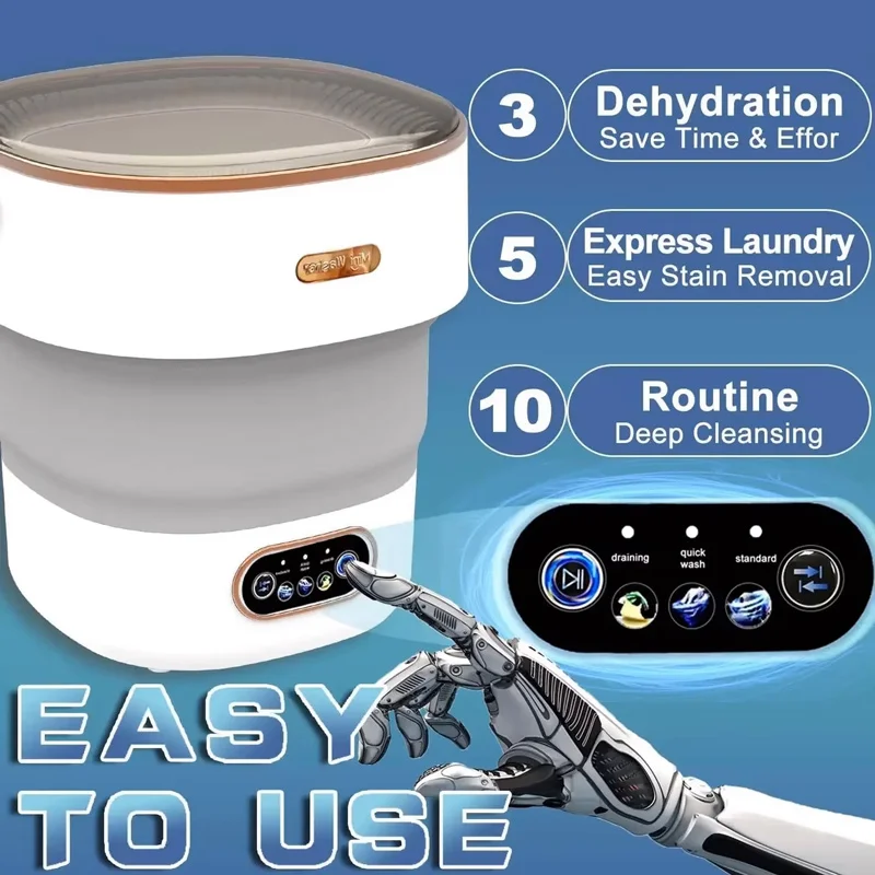15L Portable Collapsible Washing Machine with Dryer & Spin, Compact Washer for Apartment Travel, for Socks Underwear Panties