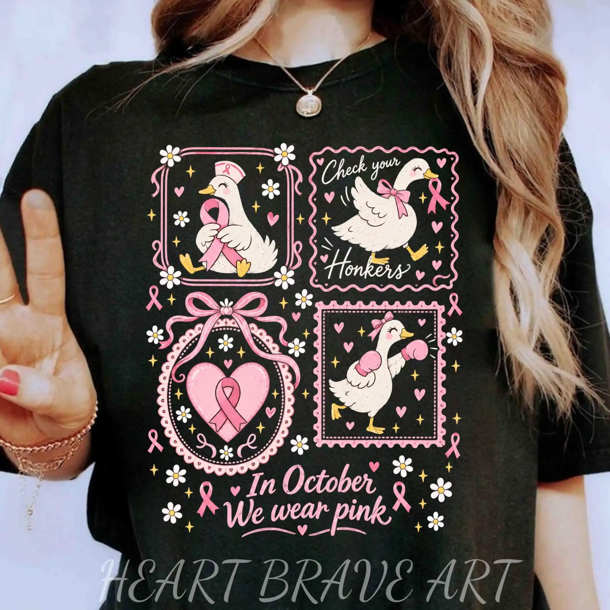 In October We Wear Pink T-shirt, Cute Goose Breast Cancer Support Shirt, Breast Cancer Fighter Gift, Hope Support Tee