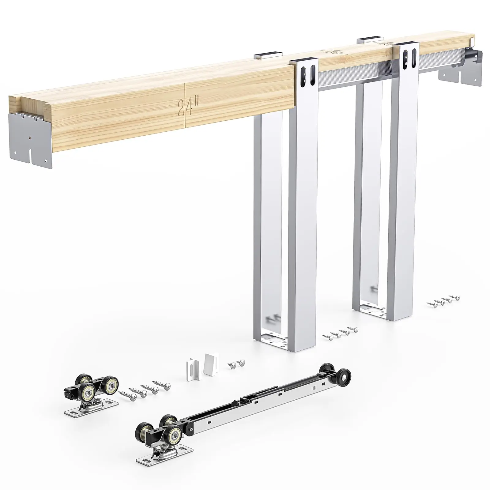 30 x 80 inch (approximately 76.2 x 203.2 cm) pocket door frame kit with bi-directional soft close mechanism, suitable for 2X4 st