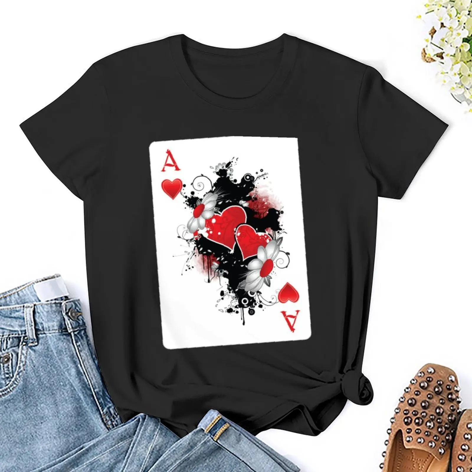 Ace of Heart T-Shirt animal print shirt for girls summer clothes womans clothing