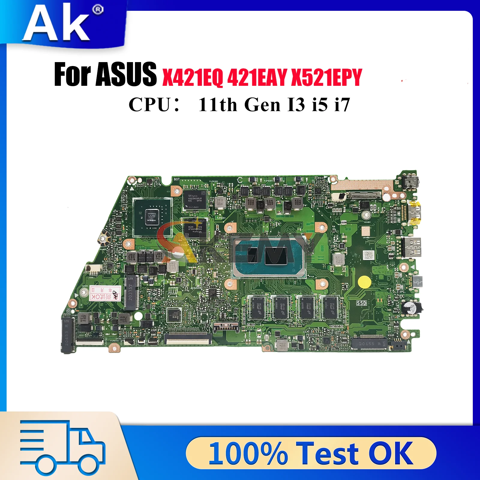 

X421EQY Материнская плата для ноутбука ASUS X521E V533E K533E X421EQ S533E X521EPY X521EQ I521E 421EAY R521E Материнская плата 11-го поколения I3 i5 i7