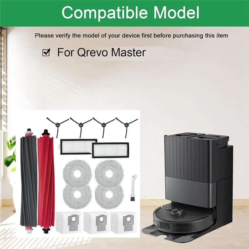 AT29-For Roborock Qrevomaster Vacuum Cleaner Replacement Parts Main Side Brushes HEPA Filters Mop Pads Dust Bags