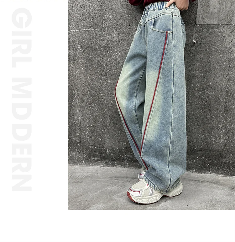 Markendesign Kinder Verdickte Winter-Warmjeans für Mädchen, Lose Gerade Kaschmir-Gefütterte Jeanshosen, Isolierte Denim-Hosen für Kinder – Detail 3