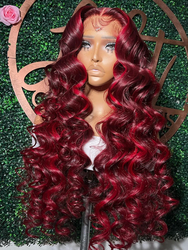 Loose Deep Wave Burgundy 13x6 Hd Lace Frontal Human Hair Wigs Brazilian Pre Plucked 99j Colored Lace Front Wig For Women On Sale