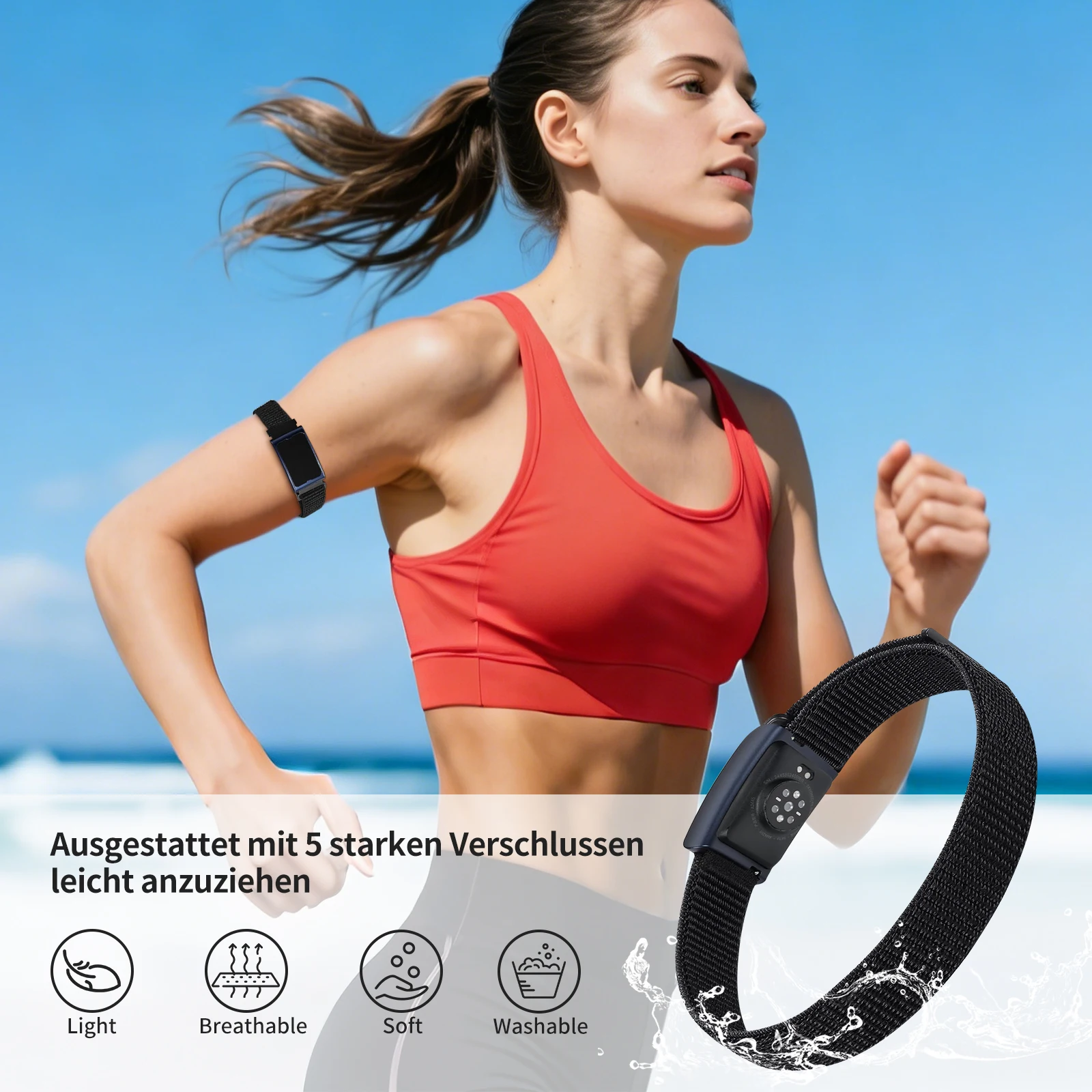 Elastic Braided Nylon Ankle Strap,For Amazfit Helio/Garmin Venu 3/2/Vivoactive 4/Forerunner 265/255 22mm Sports Bicep Band view 2