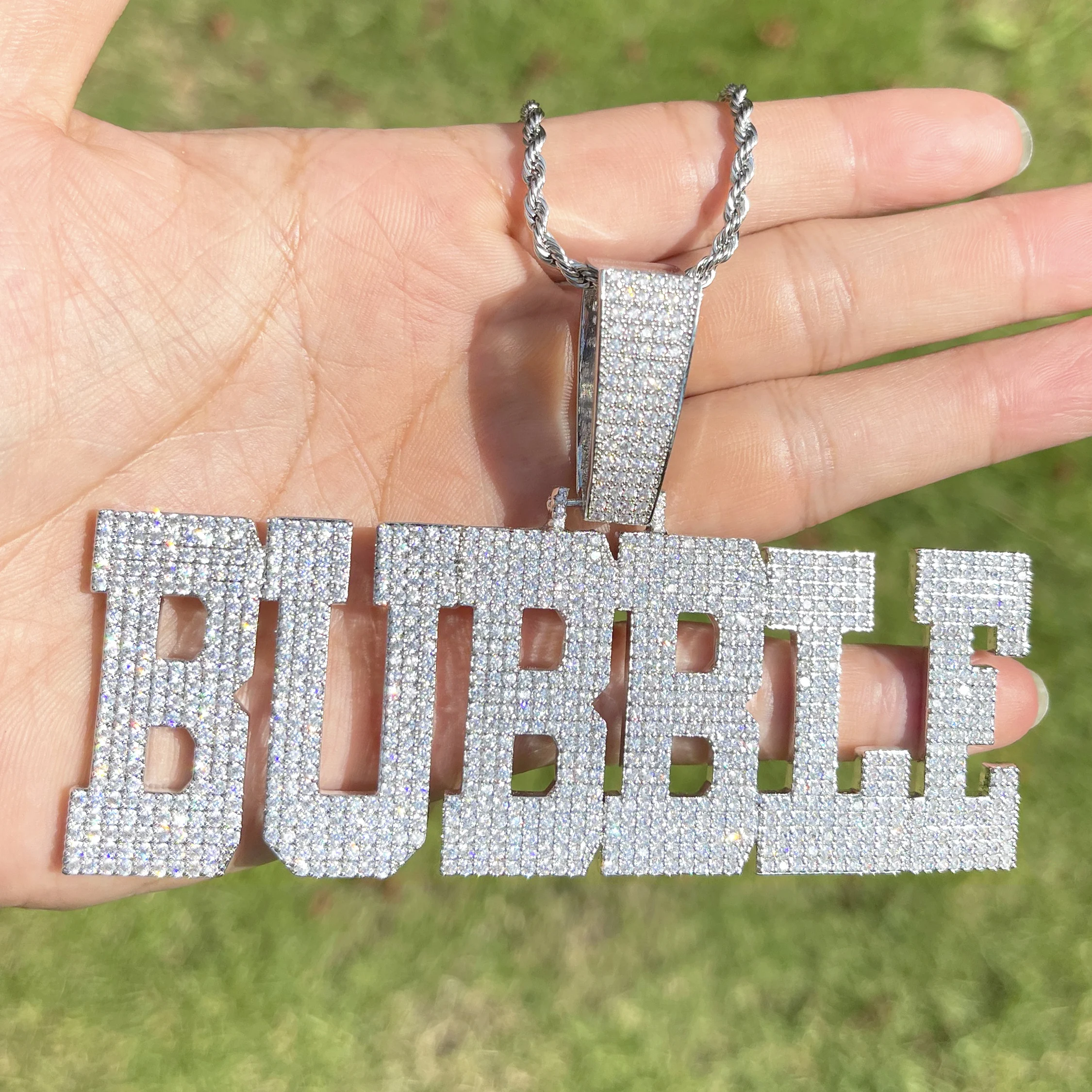 Bubble Letter Iced Out Custom Name Necklace Pendant for Men Personalized Micro Pave Charms Bling Hip Hop Jewelry