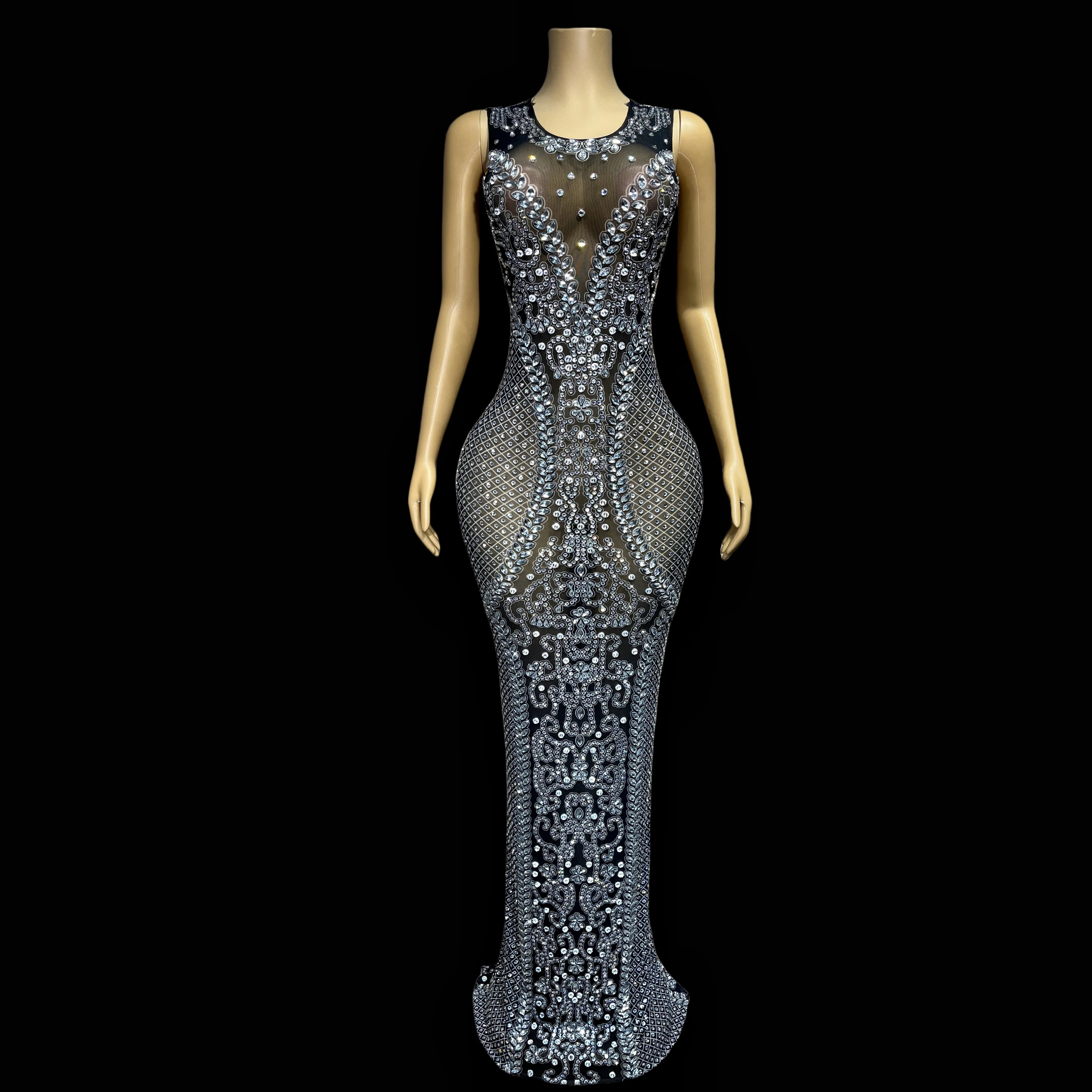 

Black Fashion Luxury Handmade Shiny Rhinestone Mesh Skirt Ladies Evening Celebration Costumes Performance Costumes Zhuimi