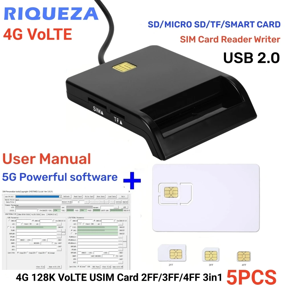 

OYEITIMES SIM SD TF MMC смарт-карта + 5 шт. 2FF/3FF/4FF программируемая VoLTE SIM-карта LTE WCDMA GSM USIM-карты + 4.2.11 Ver. Программное обеспечение
