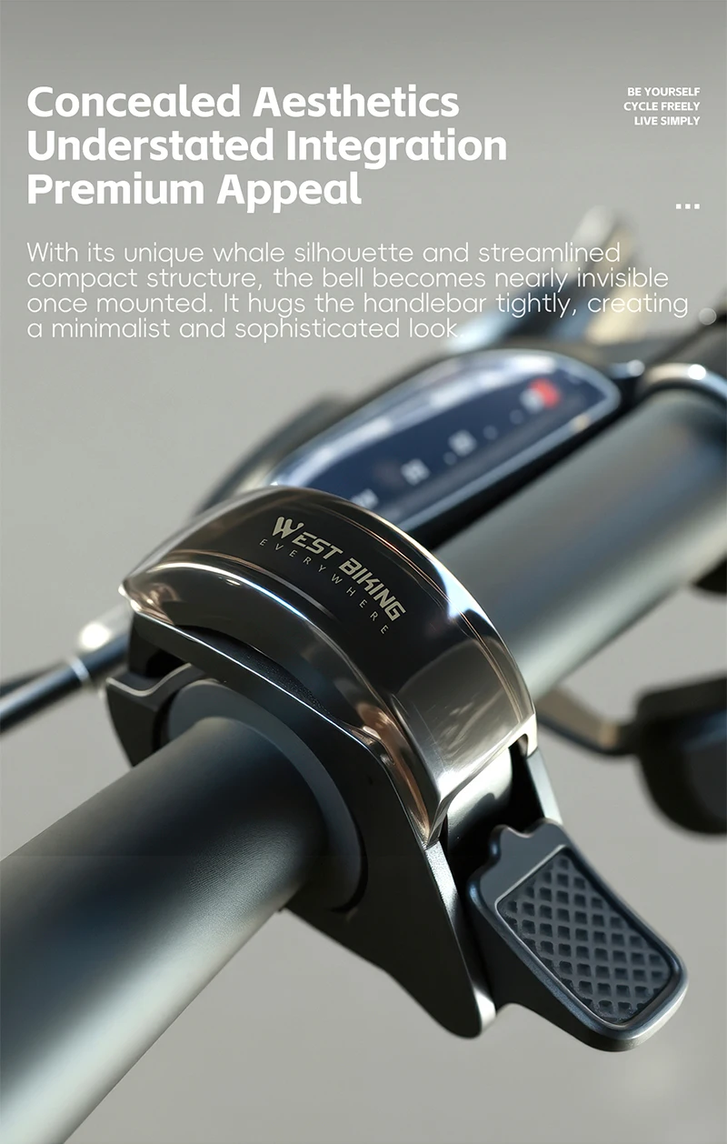 WEST BIKING Whale Versteckte Fahrradklingel aus Aluminiumlegierung, Fahrradhorn mit klarem, lautem Ton, 22,2-31,8 mm Lenkerklingel zur Sicherheitswarnung – Detail 3