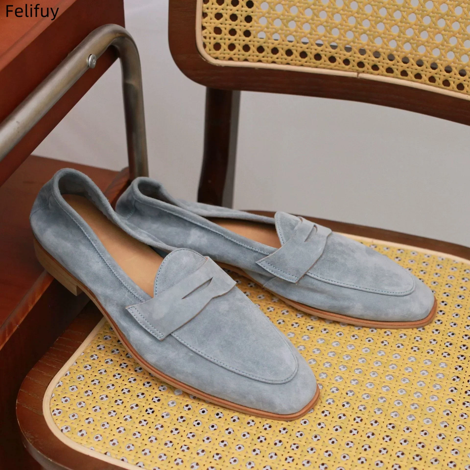 

Retro Genuine Leather Loafers Men's Breathable Casual Slip On Shoes British Style Spring Summer Flat Heel round Toe Walking Shoe