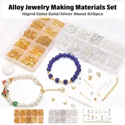 10 Grid Jewelry Findings Set Lobster Clasps Jump Rings Crimp Ends Bead Caps Extender Chain Head Eye Pins for DIY Jewelry Making