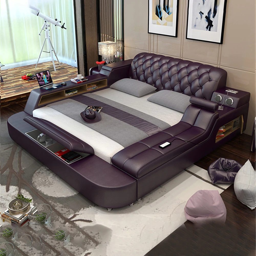 

Linlamlim Ultimate Bed - Tech умная кровать из натуральной кожи, многофункциональная кровать, массаж, Bluetooth колонка, USB и безопасная