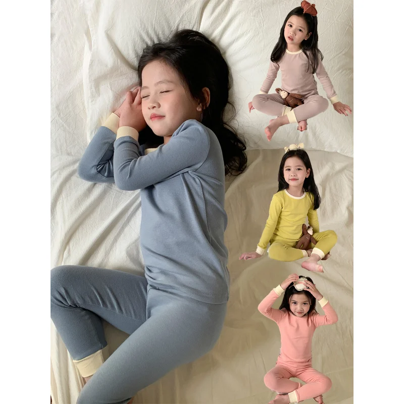 

Xty-Children's Thickened Thermal Underwear Suit Boys and Girls Thermal Underwear Children Autumn Clothes Long Pants Baby Pajamas