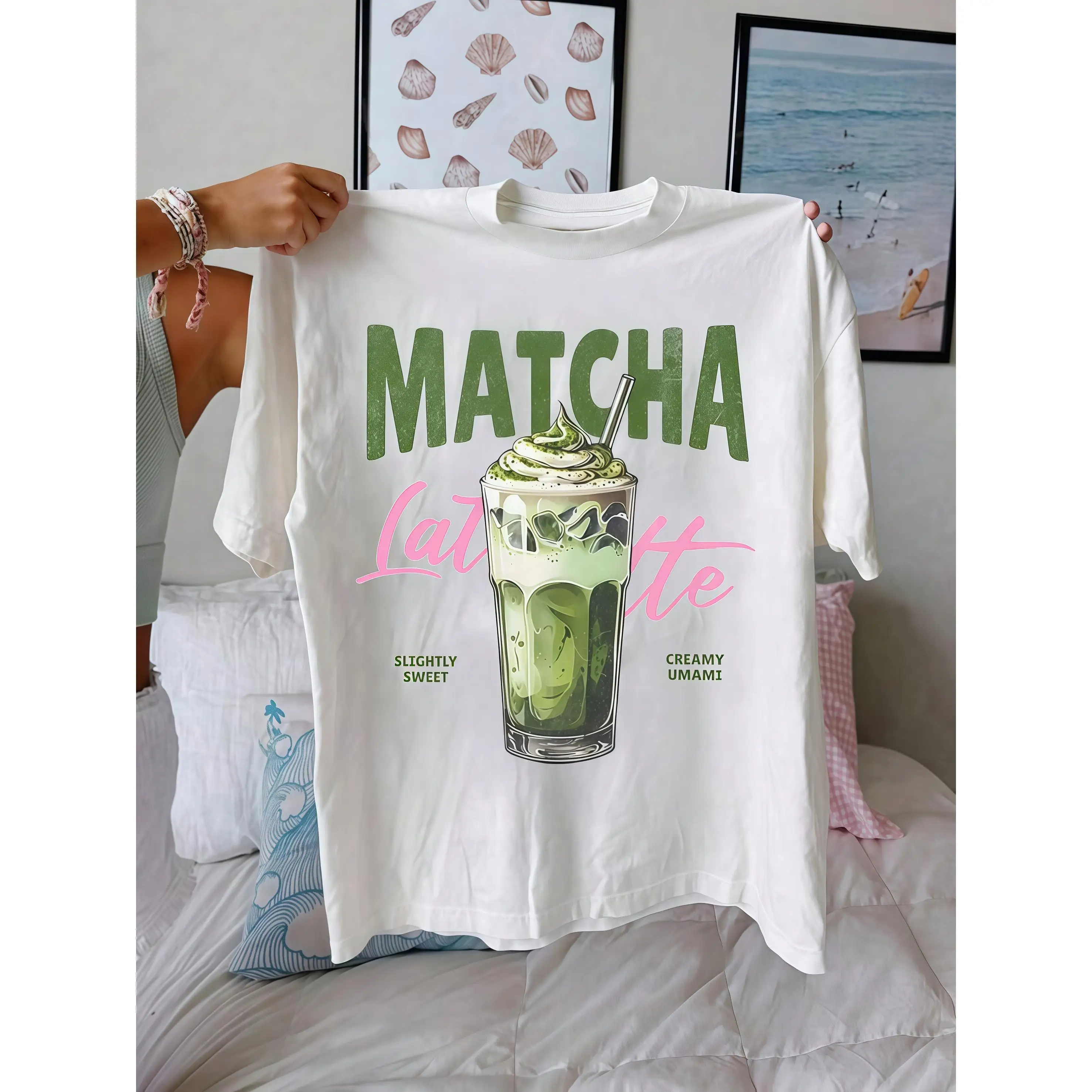 

Oversized Matcha Latte T-shirt, Aesthetic Graphic Unisex Tee for Men Women, Trendy Coffee Lover Streetwear Top