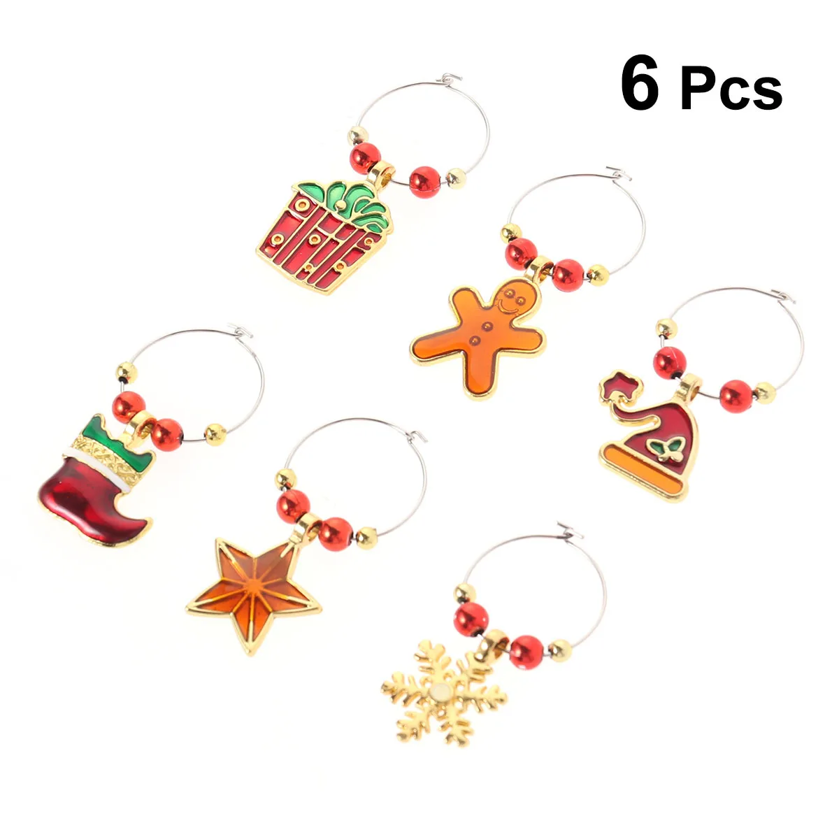 

Set of 6 Christmas Wine Charms Colorfast Drink Markers Glass Tags Party Supplies Holiday Gifts Christmas Wine Glass Charms