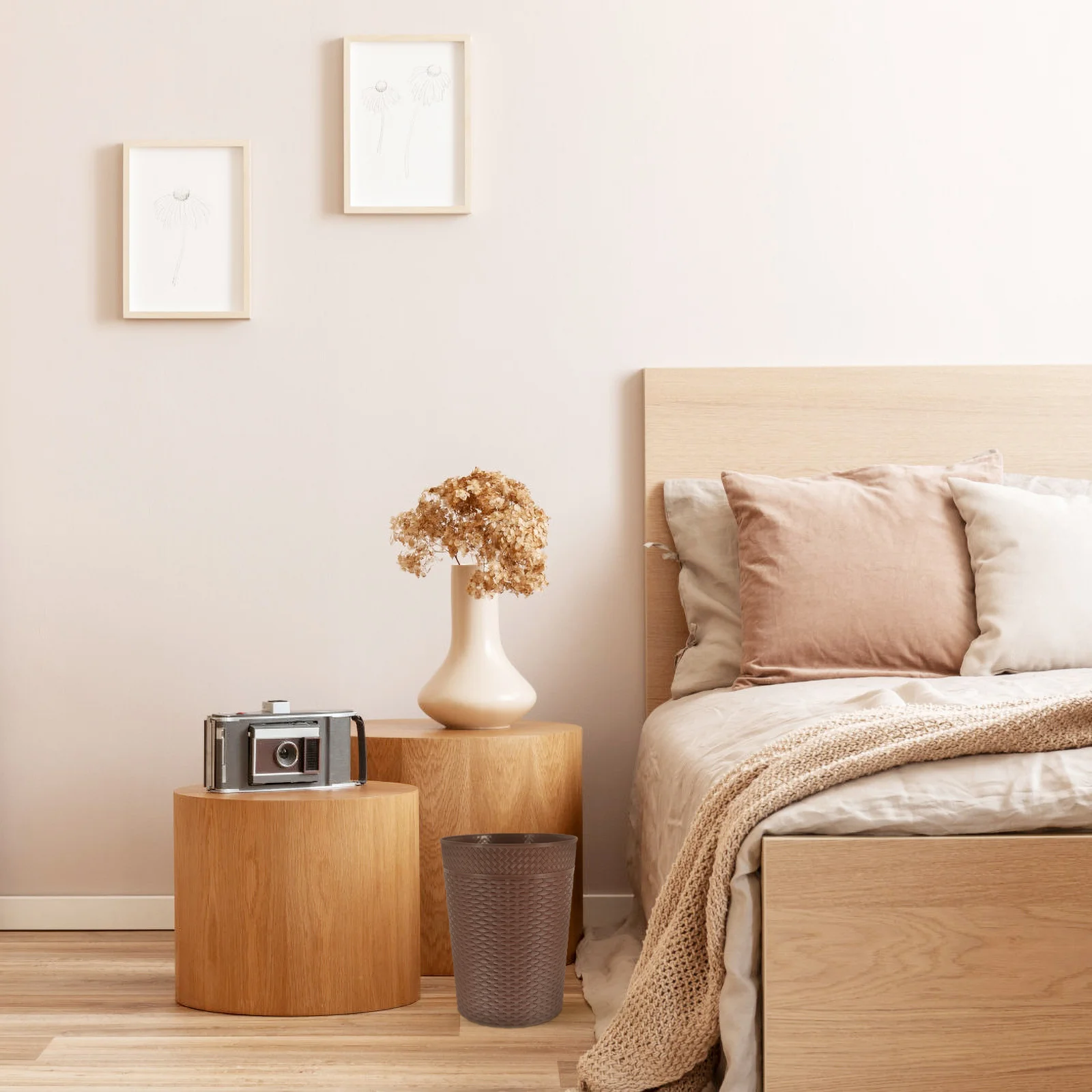 

Imitation Rattan Woven Trash Can Multipurpose Home Office Waste Bin Easy Clean Large Opening Design Trash Can Waste Bucket