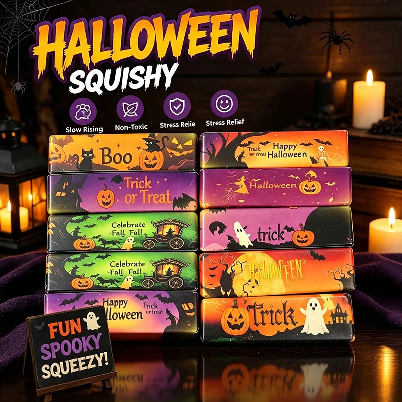 Halloween Themed Butter Stick Squishy Toy Have Scented Slow Rising Squeeze Pumpkin Ghost Pattern Stress Relief ADHD Toy Gift