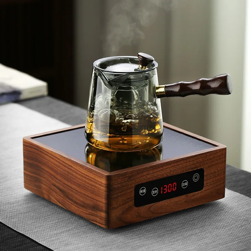 Side Handle Wooden Handle Glass Teapot Steaming and Boiling Dual-use Japanese-style Kettle High Borosilicate Gongfu Tea Set view 3