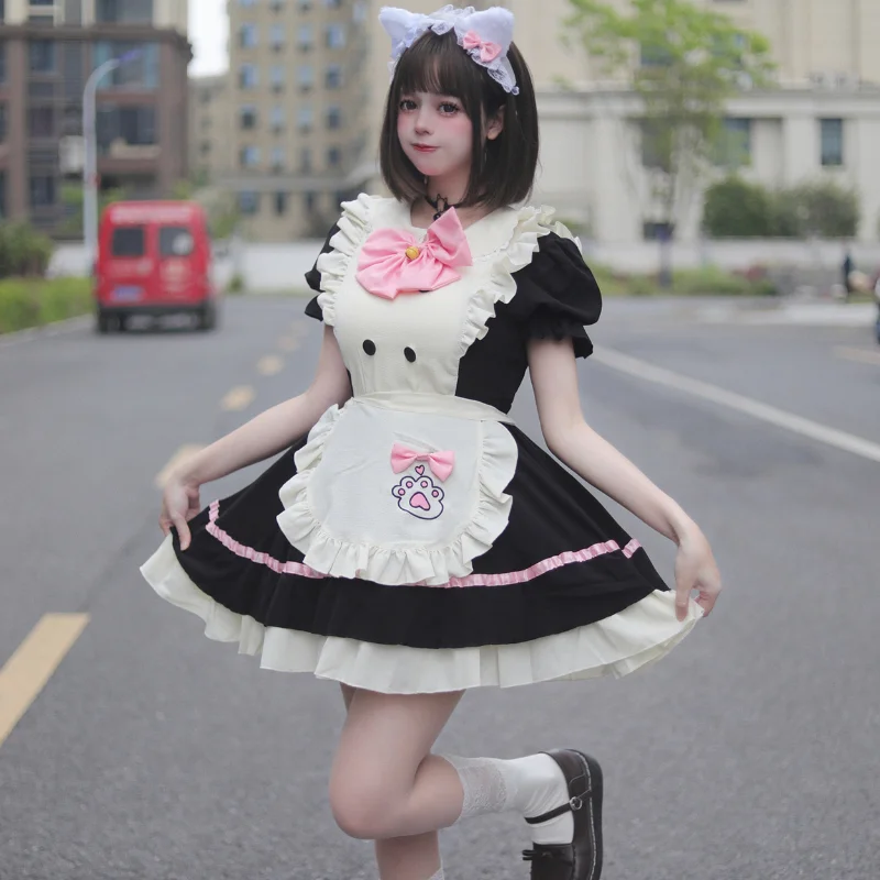 

Women Maid Outfit Lolita Cosplay Cute Sexy Erotic Kawaii Cafe Costume Cosplay Erotic Costumes Uniform Apron Dress Cute Bowknot