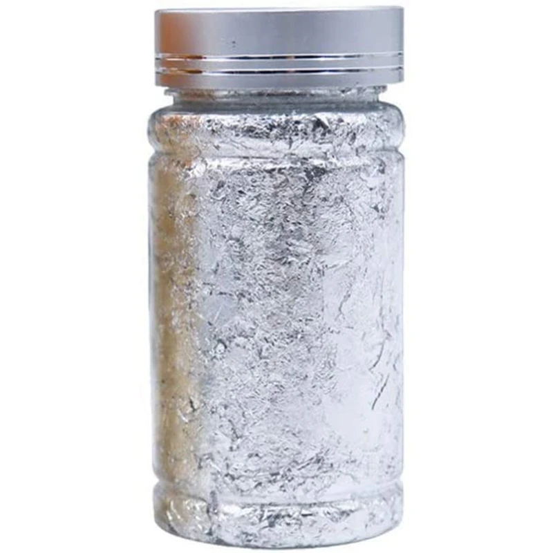 2 ชิ้นกระดาษฟอยล์โลหะ Silver Gold Leaf Flakes สําหรับ DIY Craft จิตรกรรม Gilding Crafting เล็บ (Silver Gold)