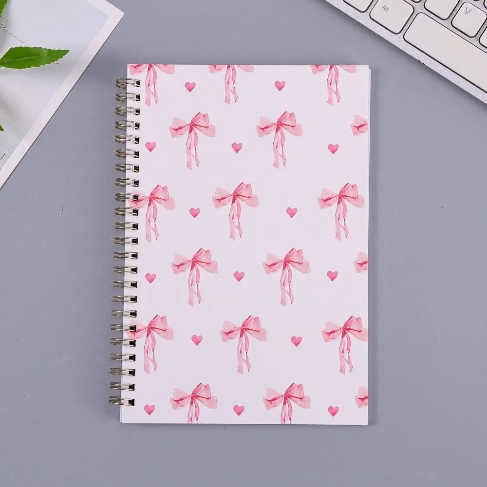 A5 Spiral Coil Notebook Cartoon Pink Bow Pattern Diary Book Blank Lined Pages High Beauty Horizontal Handbook