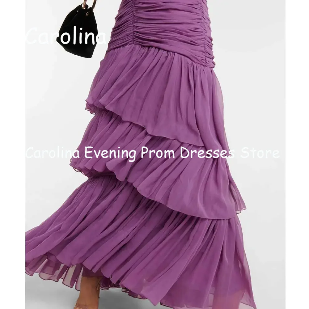 Carolina Chiffon A-line V-neck Arab Ruffle Prom Gown Ankle Length Saudi Evening Formal Elegant Party Dress for Women 2023