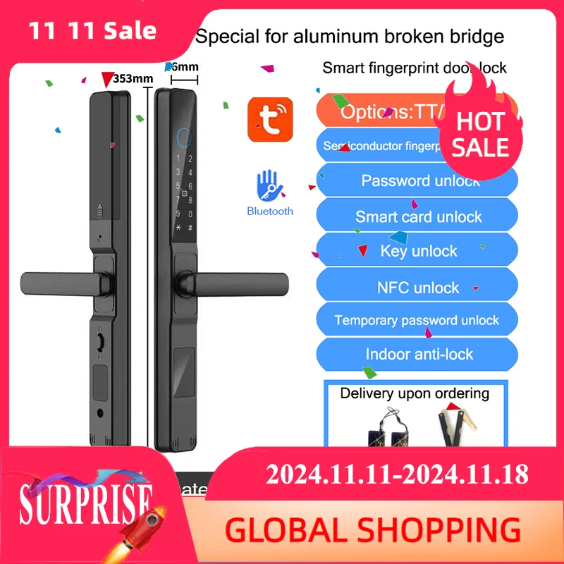 

Narrow sliding door fingerprint lock outdoor waterproof broken bridge aluminum alloy door password lock courtyard door smart