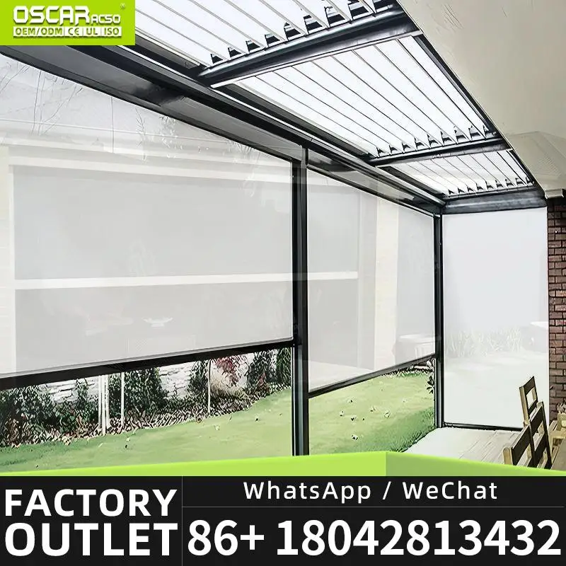 Motorized Manual Outdoor Roller Blinds Waterproof Windproof Sunscreen Fabric Double Layer Zip Screen for Patio Balcony Garden Ro
