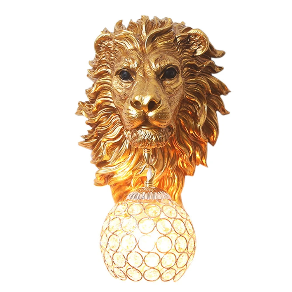 

Lion Head Interior Wall Lighting Living Room Bedroom Corridor Bar Counter Background Wall Decoration Lamp Antique Gold