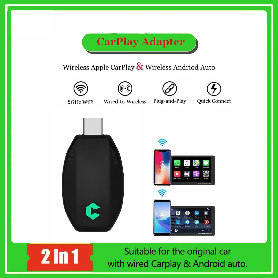 

Wired To Wireless Carplay Box 2in1 Carplay&Android Auto MIni Adapter Plug&Plug For Mazda Subaru Audi Mercedes Toyota Carplay Box