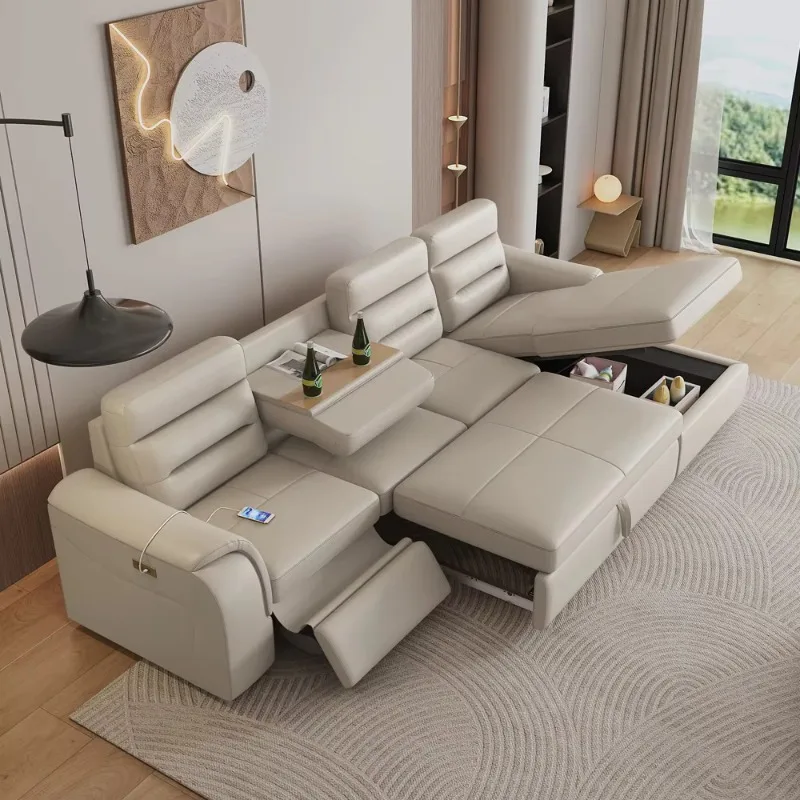 Modernes Wohnzimmersofa, intelligent, mit Stauraum, Ecksofa, Schlaffunktion, elektrischer Liege, Klappsofa
