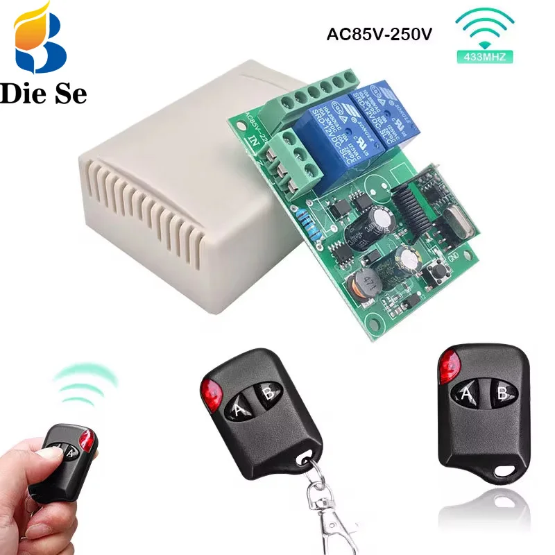 

Universal RF 433Mhz Wireless Gate Remote Control Switch AC 110V 220V 2 Channels Relay Receiver for Lights Garage Door Control