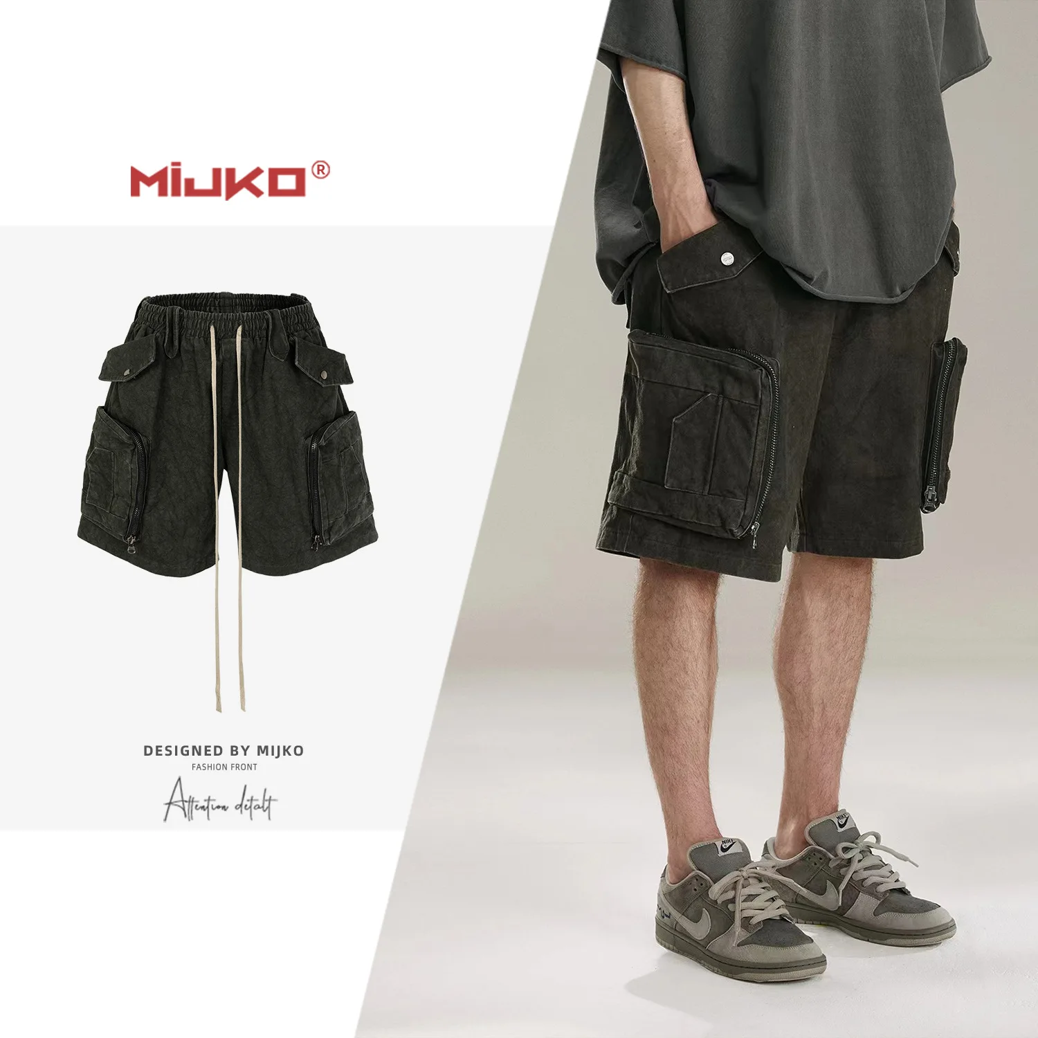 MIJKO Heavy Duty Tie Dye Canvas Washed Shorts 8331