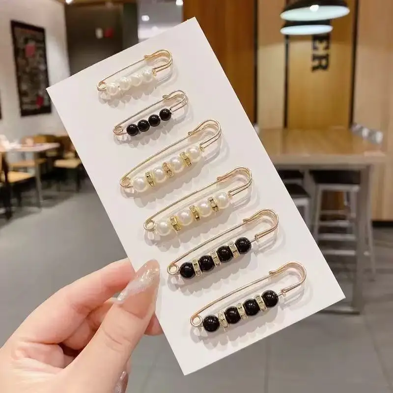 6-delige set kunstmatige parel taille pin clips voor broeken broeken rokken jurk taille aanpassen shirts trui broche