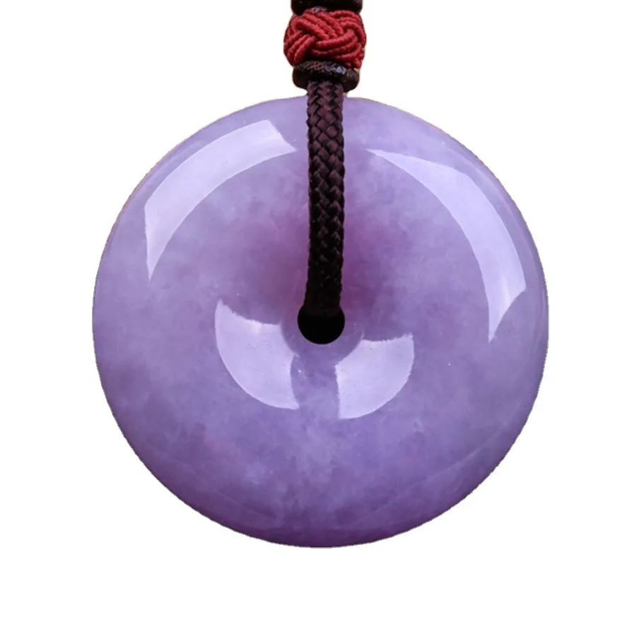 

Myanmar Grade A Jadeite Purple Jade Donut Pendant Pendant With Rope Chain Burma Jade Round Charms Lucky Amulet Necklace Women