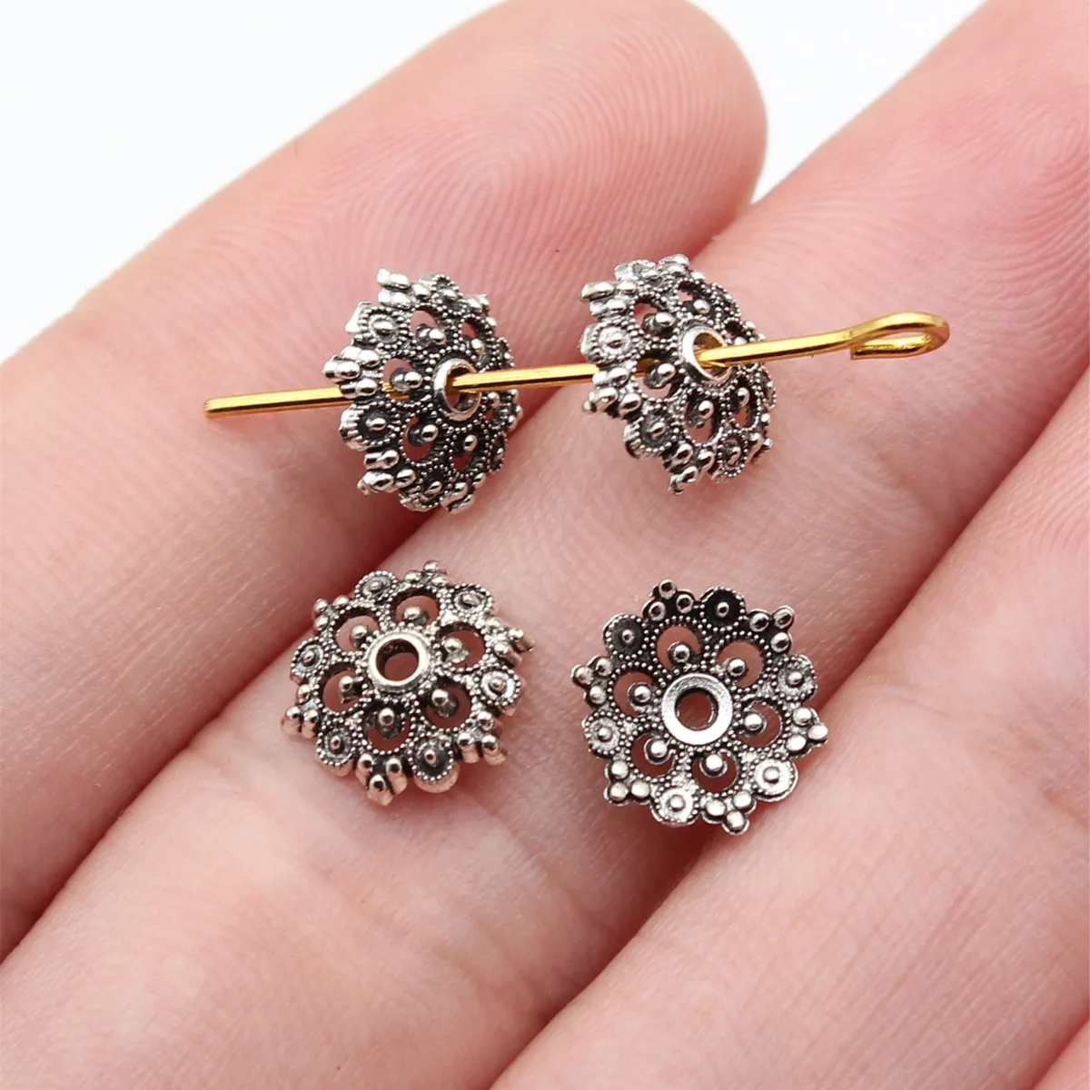 50pcs 9.7x9.7x2.5mm Antique Silver Color Bead Caps Vintage Jewelry Making Accessories