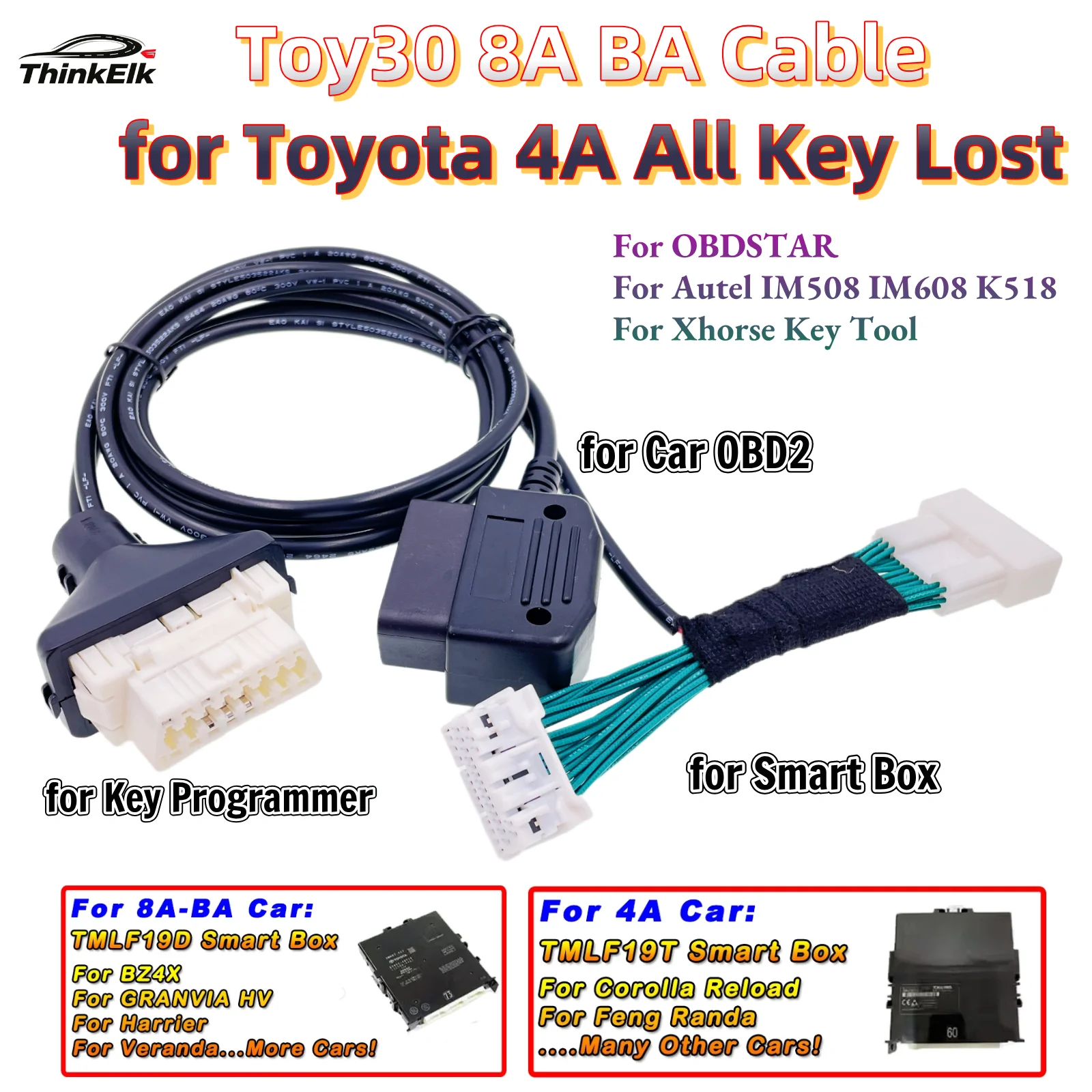Toy30 8A BA Cable for Toyota 4A All Key Lost Smart Key Programming Conector for OBDSTAR Autel IM508 K518 for TMLF19T TMLF19D