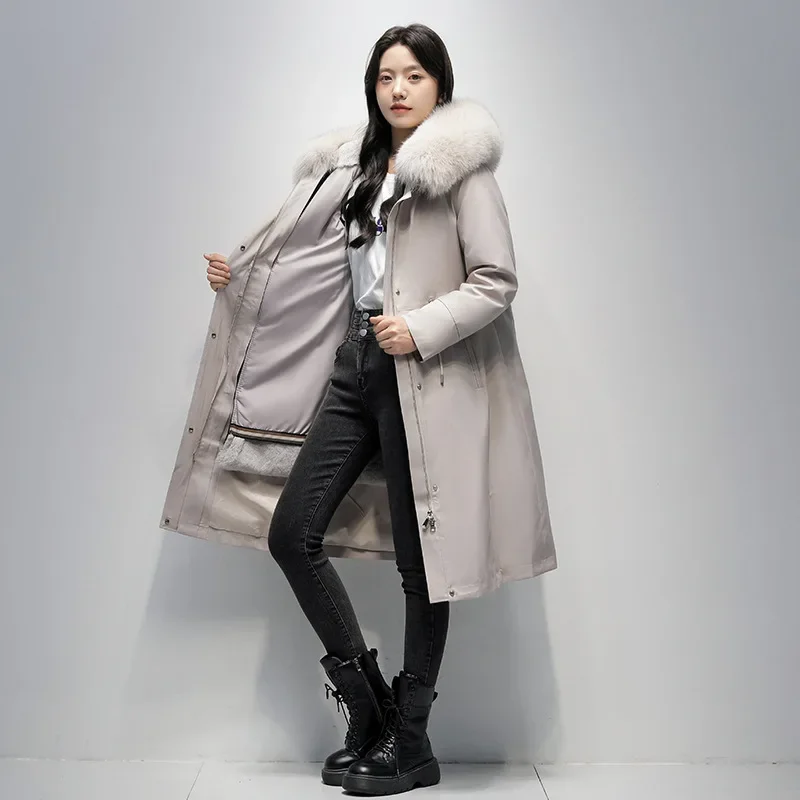

Winter New Hot Sale Of The Women's Long Coat Fox Fur Collar Removable Rabbit Fur Inner Coat Elegant
