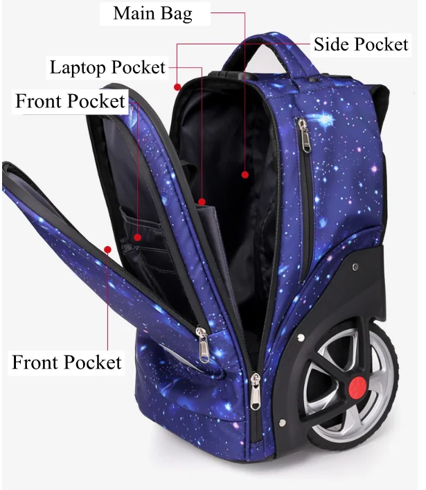 Children Rolling Backpack 18 inch Rolling Luggage Suitcase for Girls Children Travel Trolley Backpack Rolling Luggage Bag Wheels